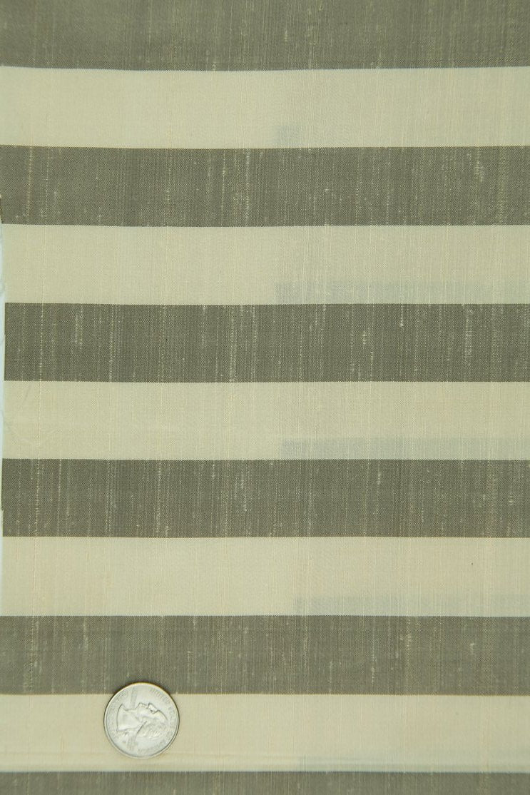 Beige and Silver Silk Taffeta Plaids and Stripes 004 Fabric