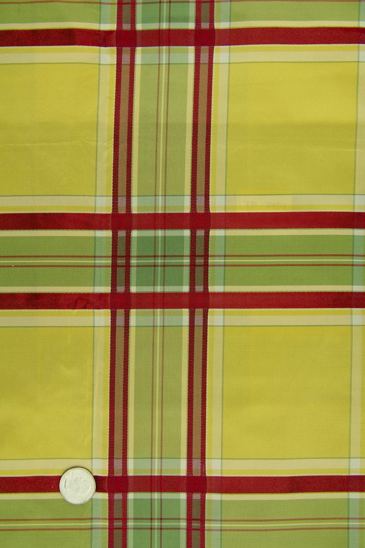 Yellow Red Silk Taffeta Plaids and Stripes 058 Fabric