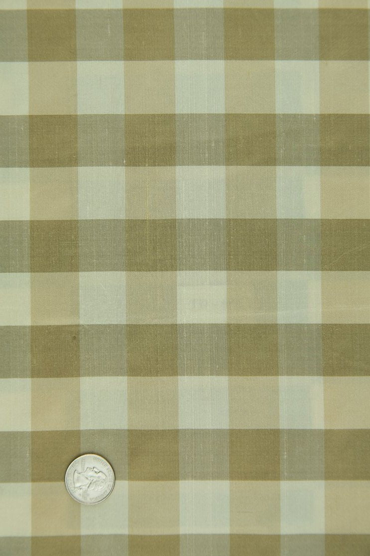 Beige and Silver Silk Taffeta Plaids and Stripes 007 Fabric