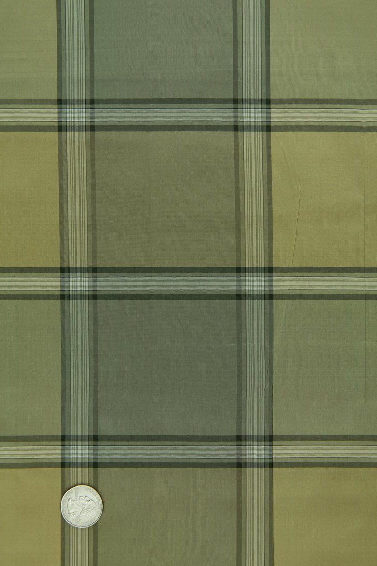Olive Green Silk Taffeta Plaids and Stripes 074/2 Fabric
