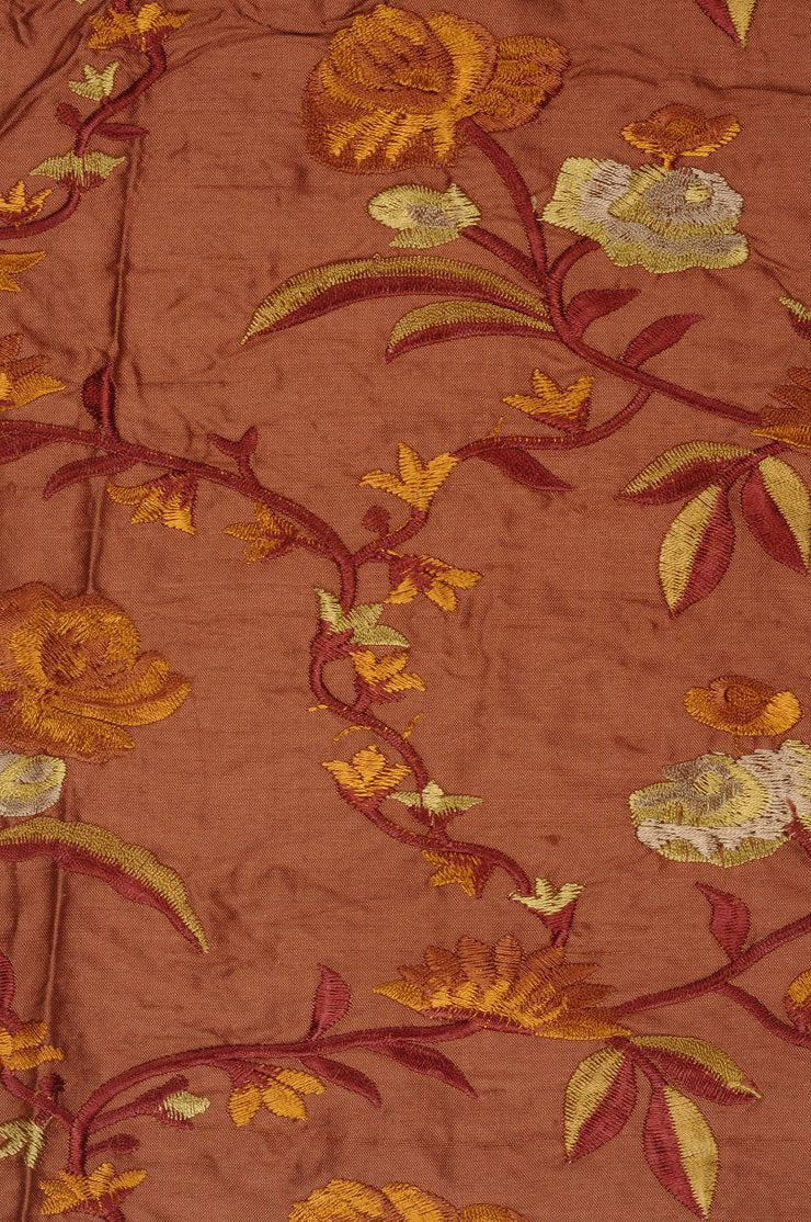 Autumn Orange Embroidered Dupioni Silk 215 Fabric