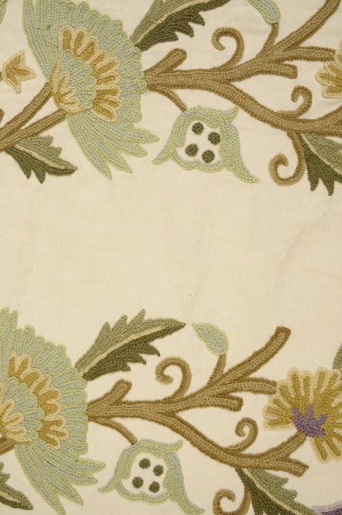 Peacock on Beige Crewel Fabric