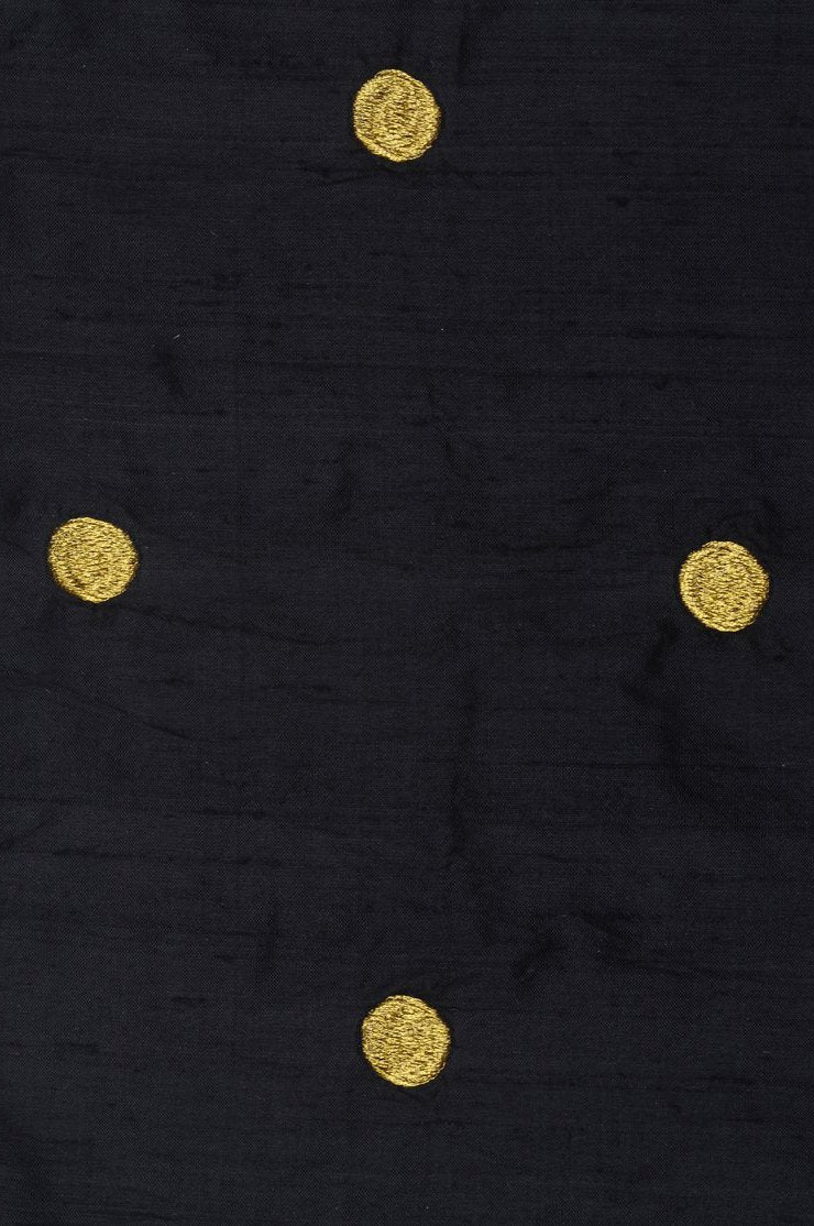 Black Embroidered Dupioni Silk 219 Fabric