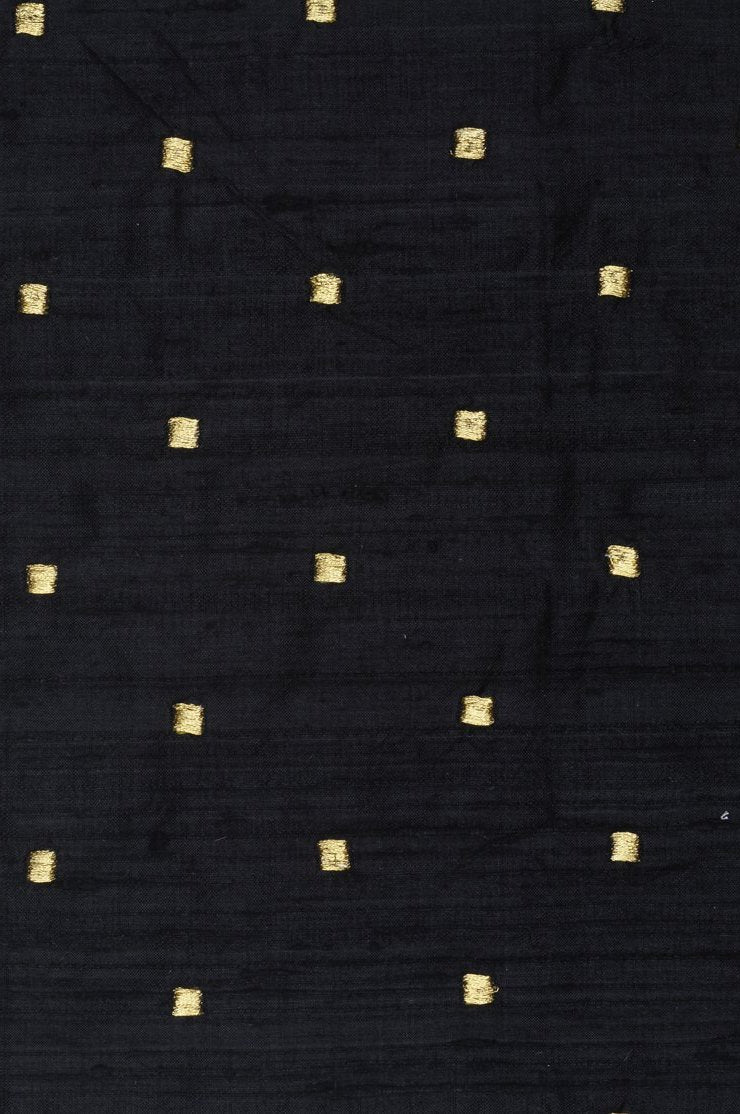 Black Embroidered Dupioni Silk 220 Fabric