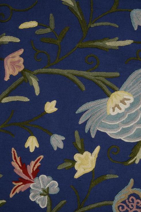 Lily on Blue on Blue Crewel Fabric
