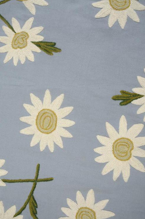 Sunflower on Blue-Gray Crewel Fabric