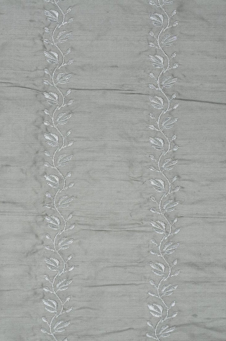 Blue Grey Embroidered Dupioni Silk 210 Fabric