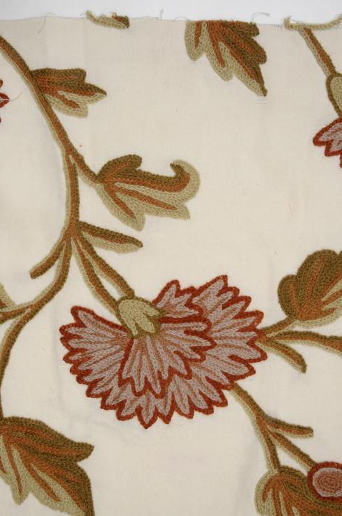 Carnation on Cream Crewel Fabric