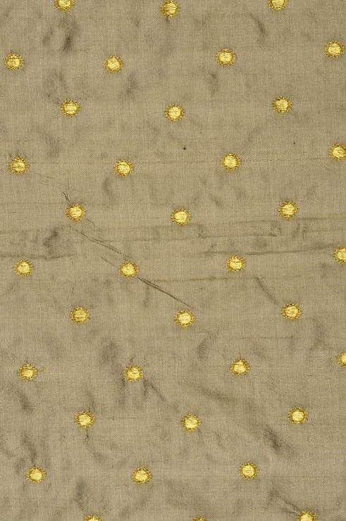 Golden Green Embroidered Dupioni Silk 201 Fabric
