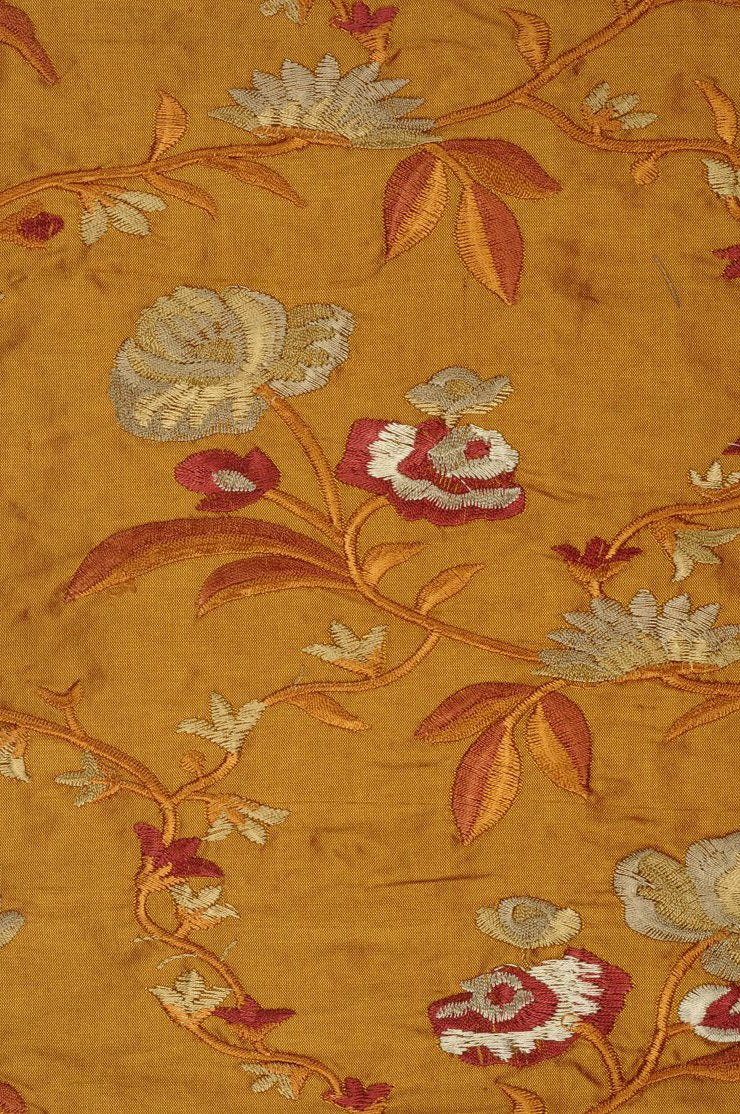Inca Gold Embroidered Dupioni Silk 215 Fabric