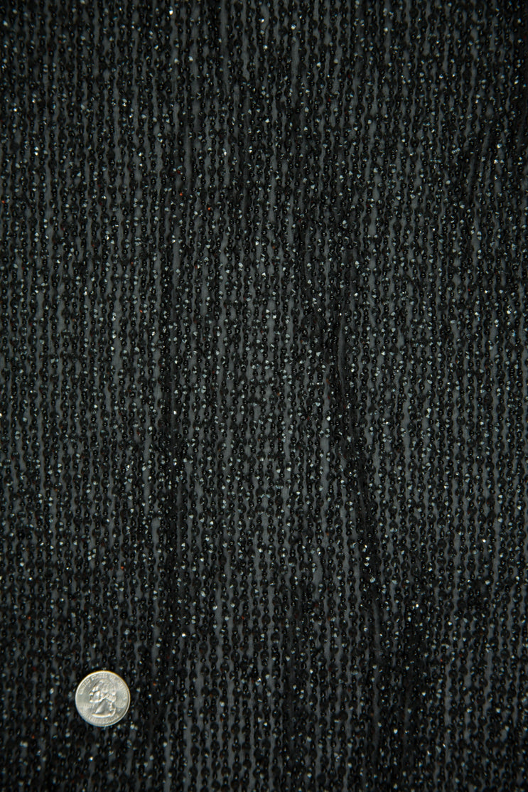 Black Sequins and Beads on Silk Chiffon Fabric