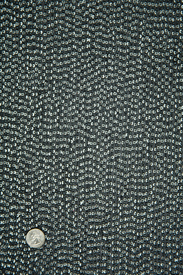Charcoal Gray Sequins and Beads on Silk Chiffon Fabric