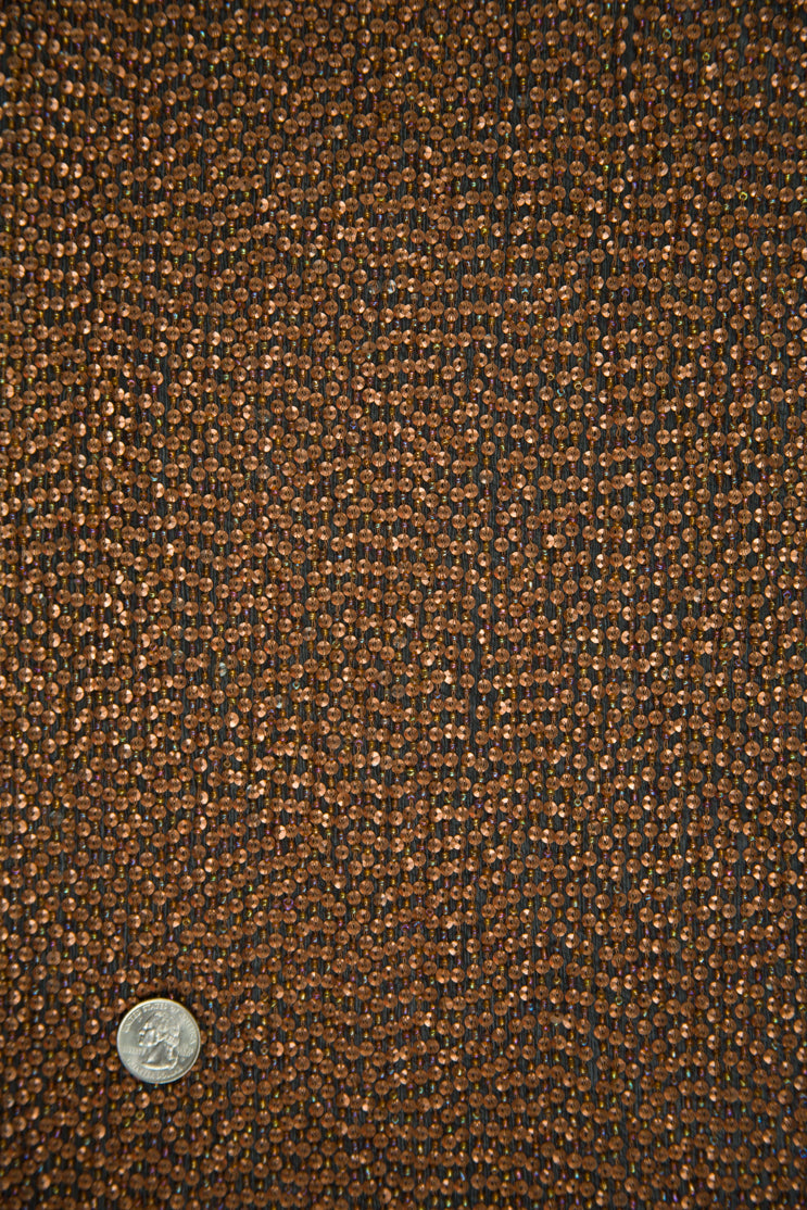 Copper Sequins and Beads on Silk Chiffon Fabric