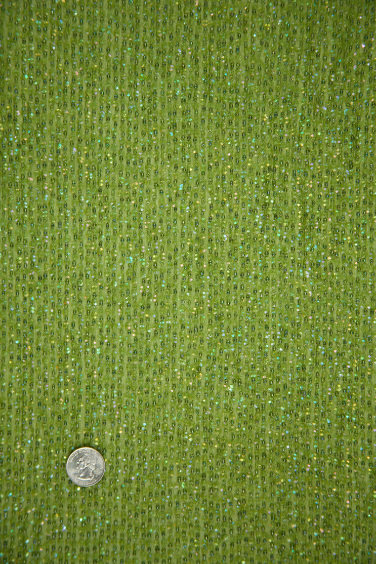 Lime Sequins and Beads on Silk Chiffon Fabric