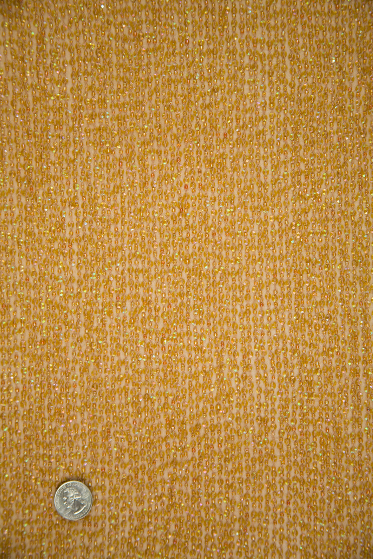 Gold Sequins and Beads on Silk Chiffon Fabric