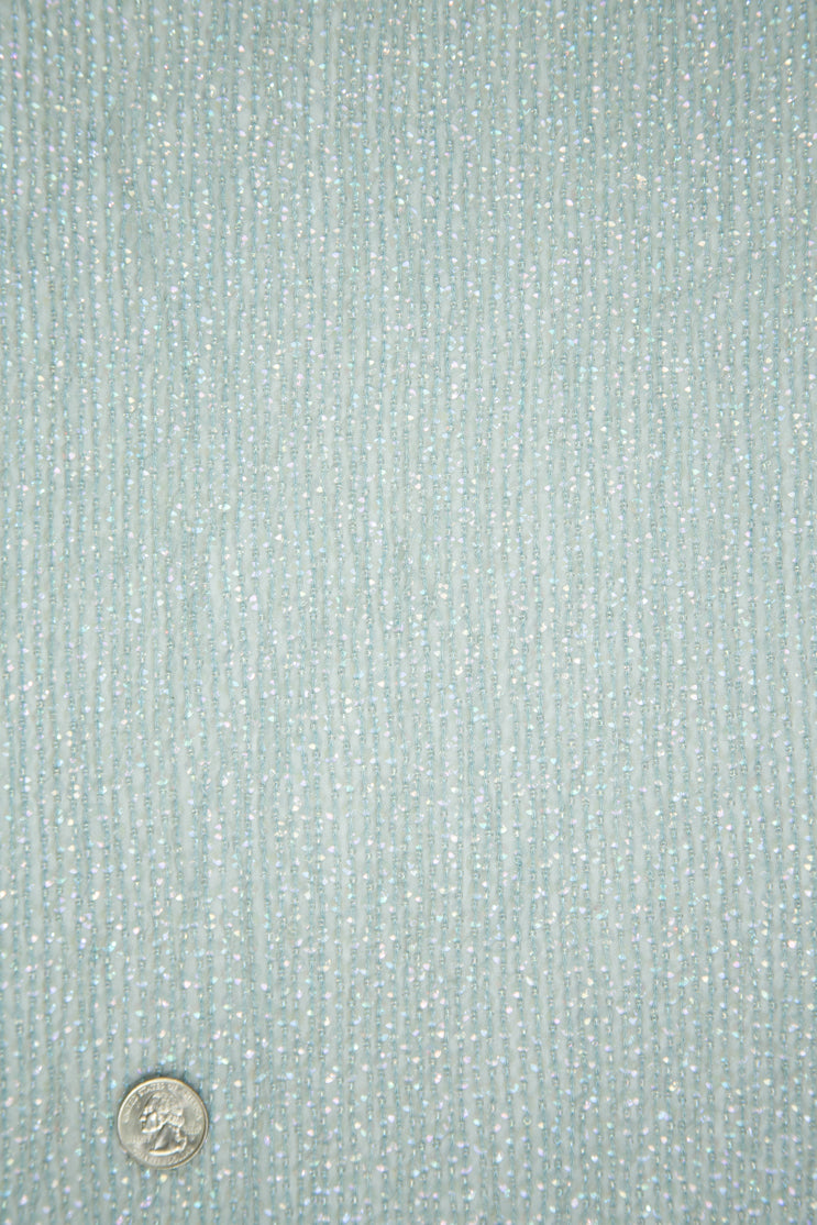 Light Aqua Sequins and Beads on Silk Chiffon Fabric