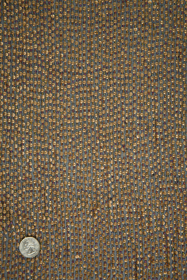 Rust Sequins and Beads on Silk Chiffon Fabric