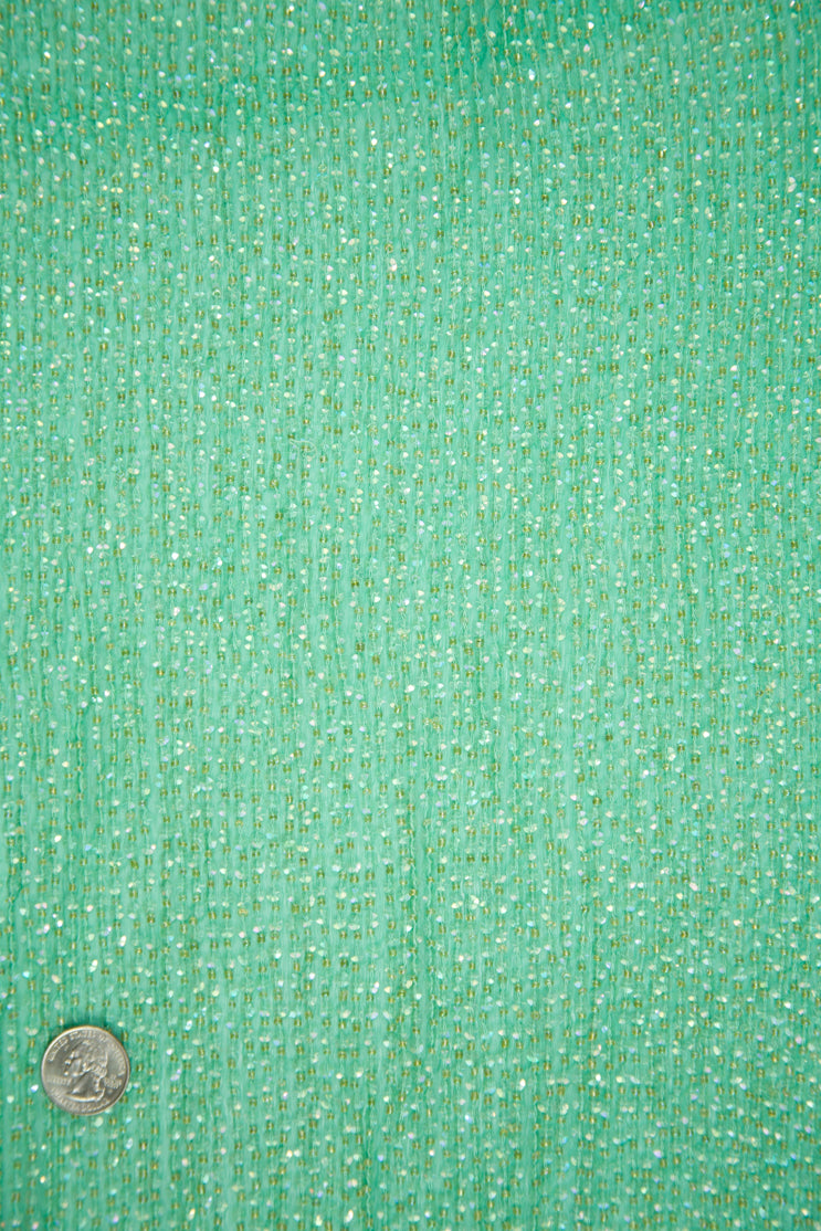 Sea Green Sequins and Beads on Silk Chiffon Fabric
