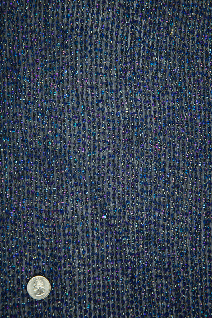 Indigo Sequins and Beads on Silk Chiffon Fabric