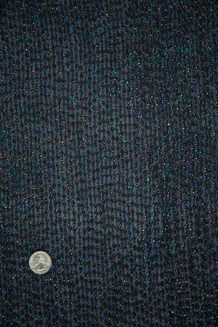 Dark Blue Sequins and Beads on Silk Chiffon Fabric