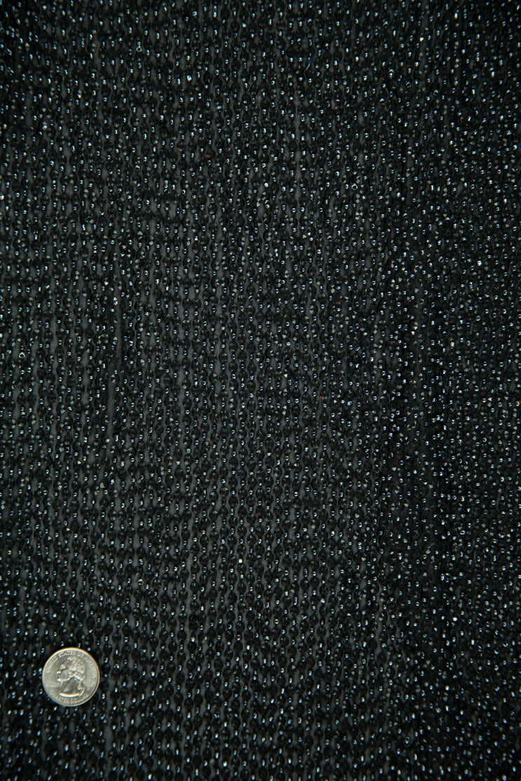 Jet Black Sequins and Beads on Silk Chiffon Fabric