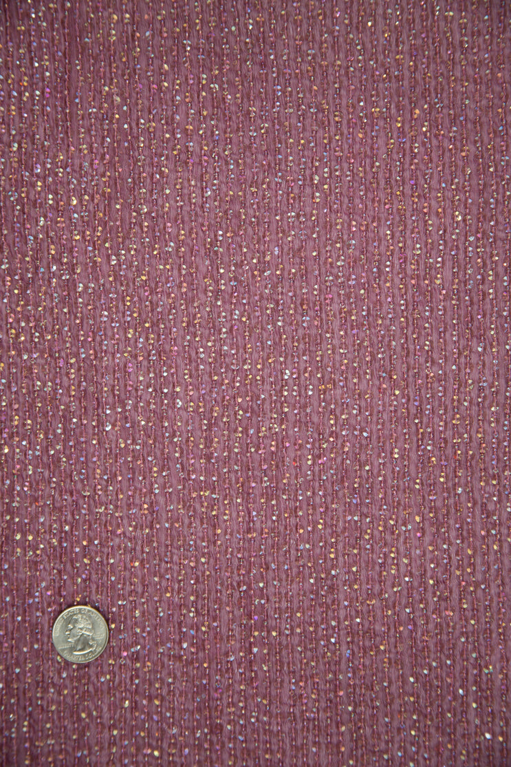 Wine Sequins and Beads on Silk Chiffon Fabric