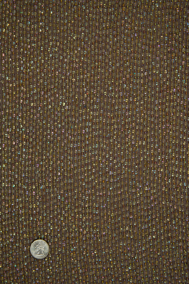 Brown Sequins and Beads on Silk Chiffon Fabric
