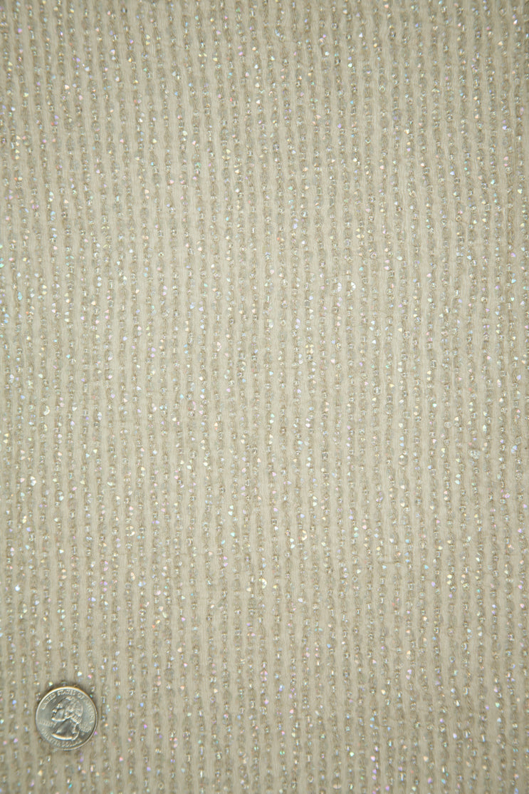 Iridescent Silver Sequins and Beads on Silk Chiffon Fabric