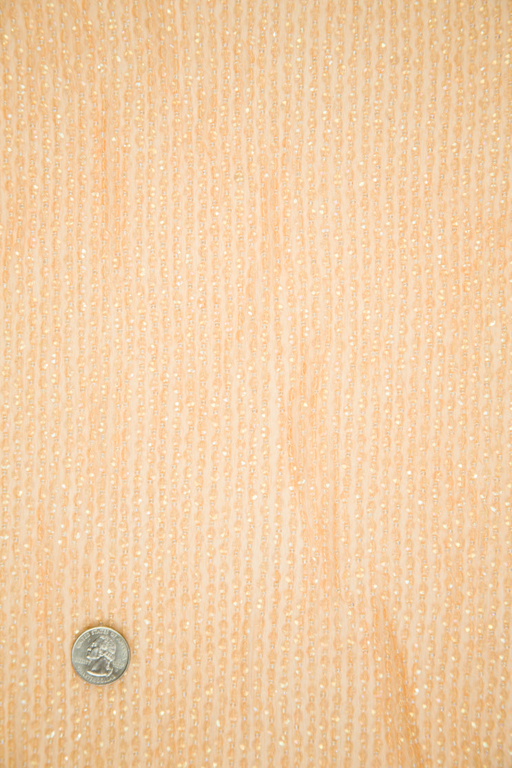 Bright Peach Sequins and Beads on Silk Chiffon Fabric