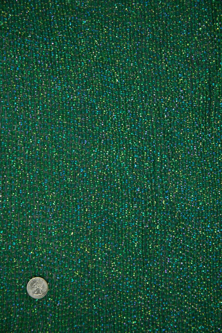 Aqua Green Sequins and Beads on Silk Chiffon Fabric