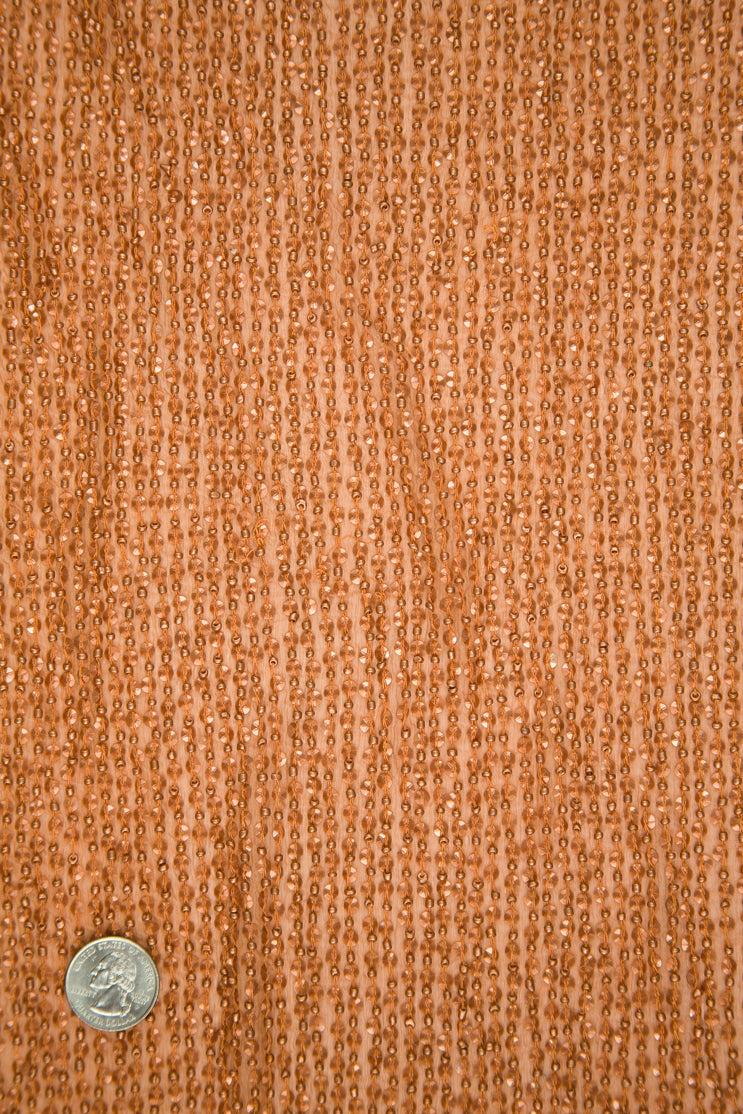 Light Copper Sequins and Beads on Silk Chiffon Fabric