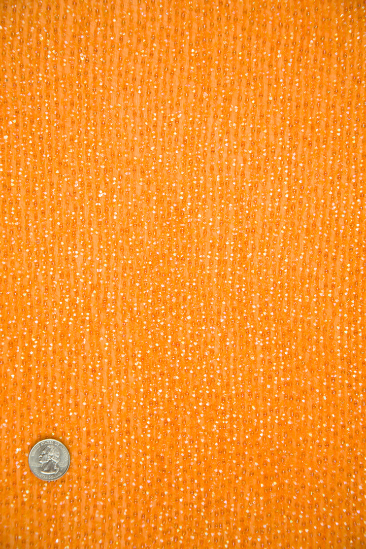 Orange Sequins and Beads on Silk Chiffon Fabric