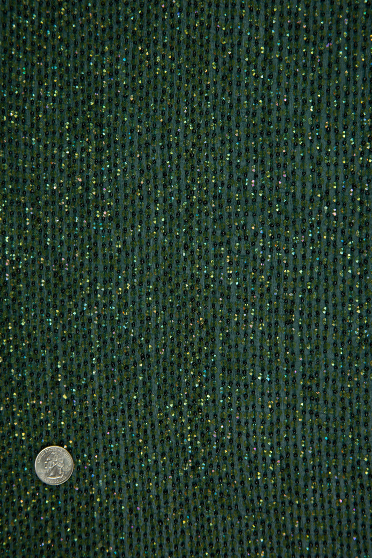 Yellow Green Sequins and Beads on Silk Chiffon Fabric