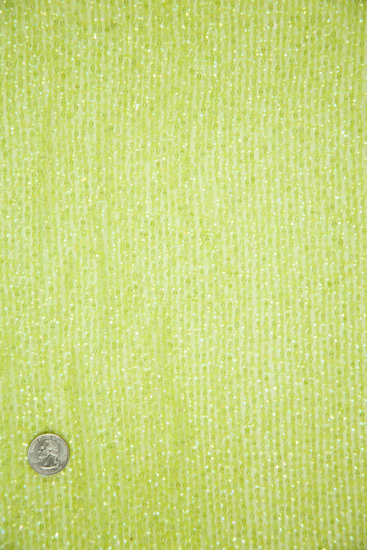 Sunny Lime Sequins and Beads on Silk Chiffon Fabric