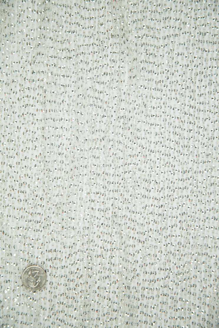 Bling Bling Silver Sequins and Beads on Silk Chiffon Fabric