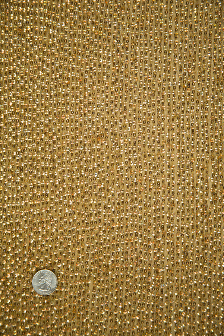 Shiny Gold Sequins and Beads on Silk Chiffon Fabric