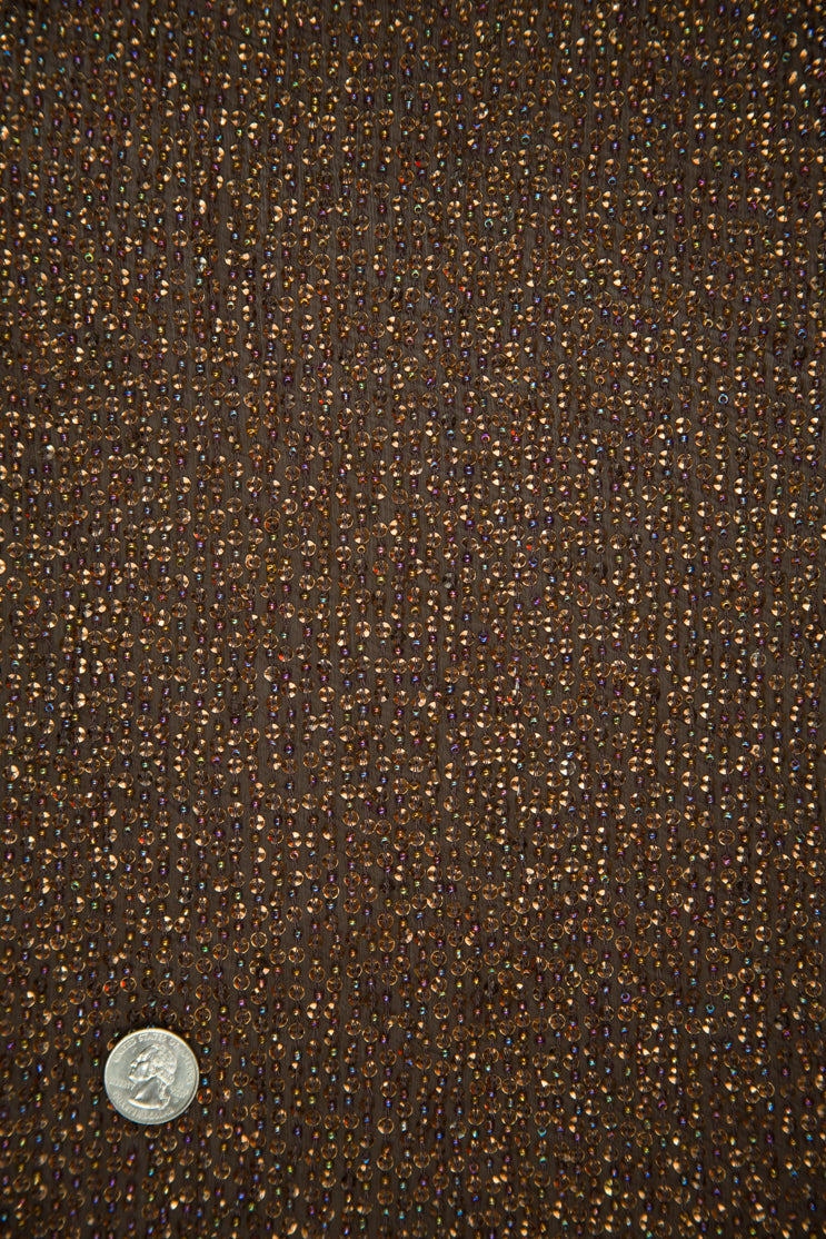 Rust Gold Sequins and Beads on Silk Chiffon Fabric