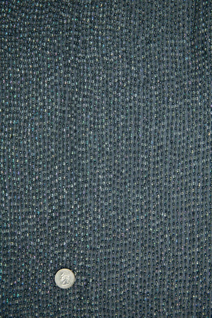 Anthracite Sequins and Beads on Silk Chiffon Fabric