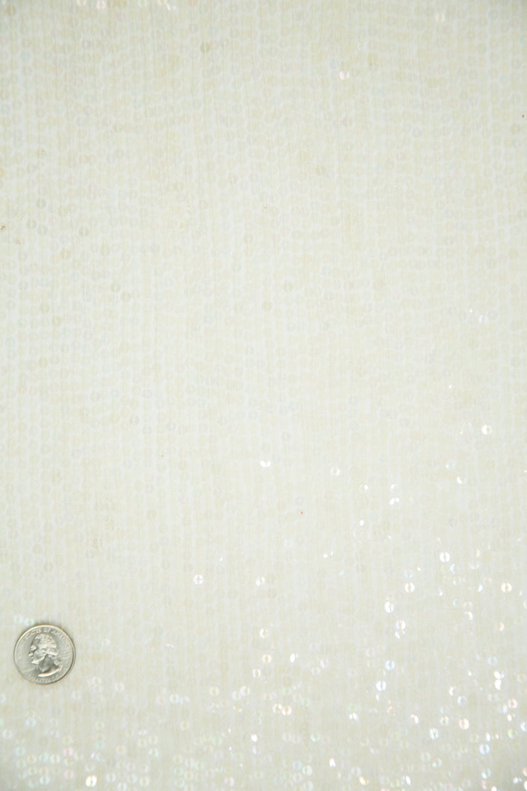 Ivory Sequins and Beads on Silk Chiffon JEC-132-10 Fabric