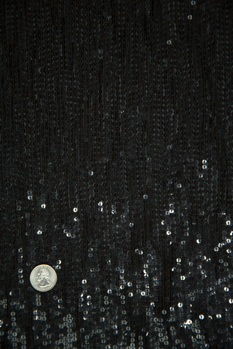 Jet Black Sequins and Beads on Silk Chiffon JEC-132-11 Fabric