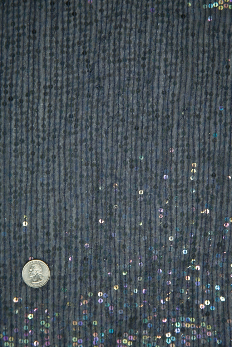 Ink Blue Sequins and Beads on Silk Chiffon JEC-132-12 Fabric
