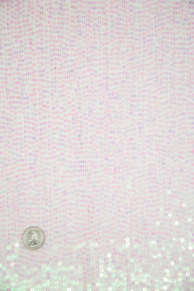 Shiny Pink Sequins and Beads on Silk Chiffon JEC-132-15 Fabric