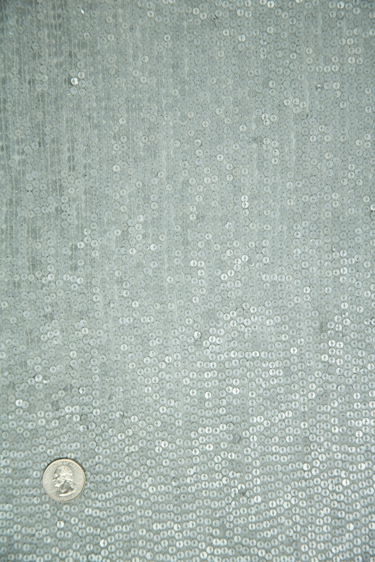 Matte Silver Sequins and Beads on Silk Chiffon JEC-132-16 Fabric