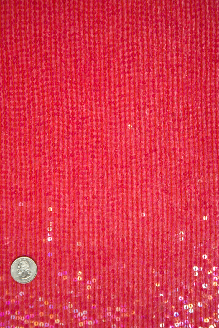 Red Orange Sequins and Beads on Silk Chiffon JEC-132-21 Fabric