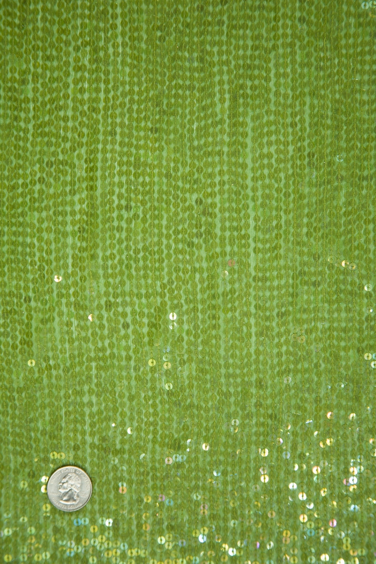 Lime Green Sequins and Beads on Silk Chiffon JEC-132-22 Fabric