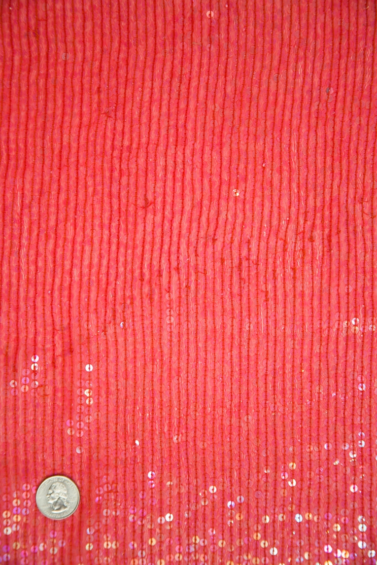 Dark Red Sequins and Beads on Silk Chiffon JEC-132-23 Fabric