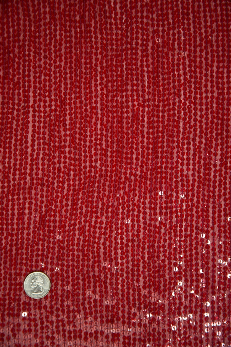 Blood Red Sequins and Beads on Silk Chiffon JEC-132-24A Fabric