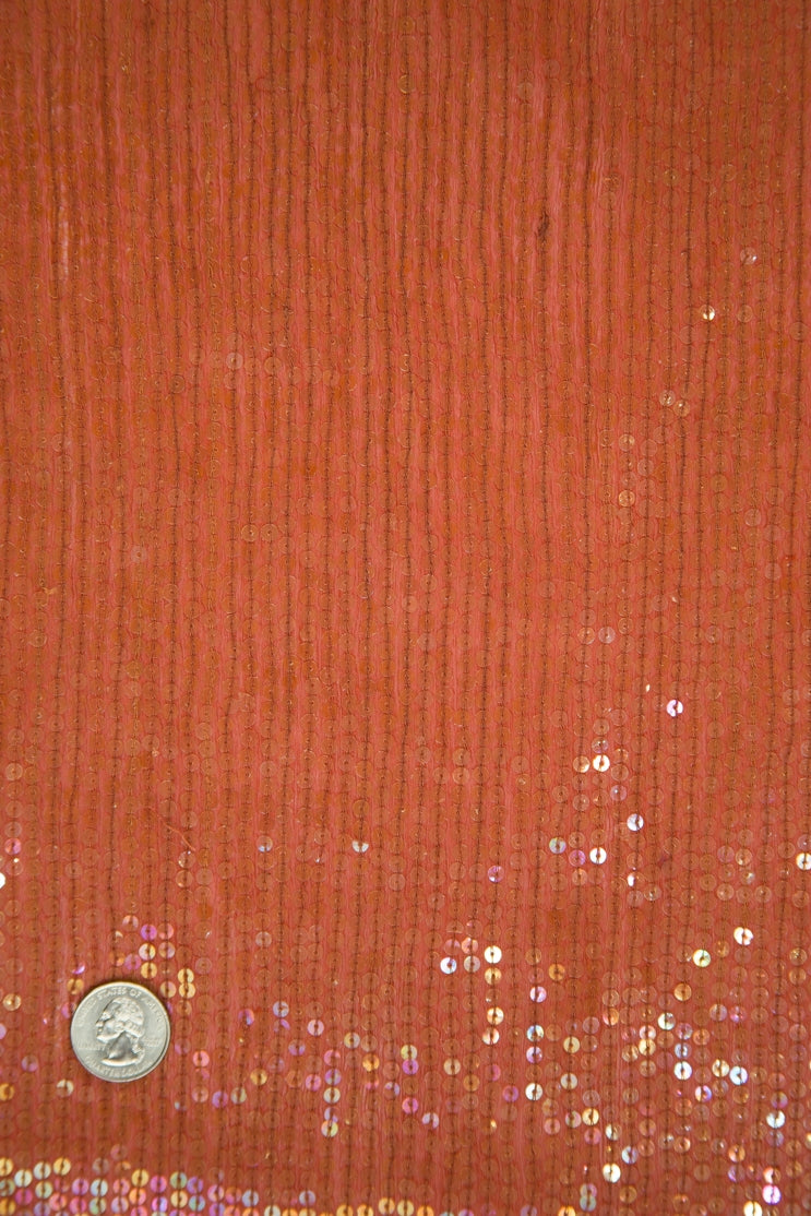Clay Orange Sequins and Beads on Silk Chiffon JEC-132-29 Fabric