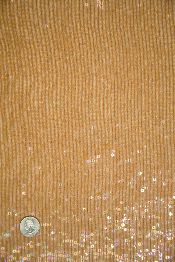 Orange Taffy Sequins and Beads on Silk Chiffon JEC-132-3 Fabric