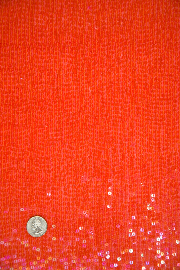 Orange Sequins and Beads on Silk Chiffon JEC-132-30 Fabric